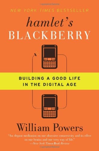 Hamlet's blackberry embracing the digital age with a smartphone, reflecting on ancient philosophers.