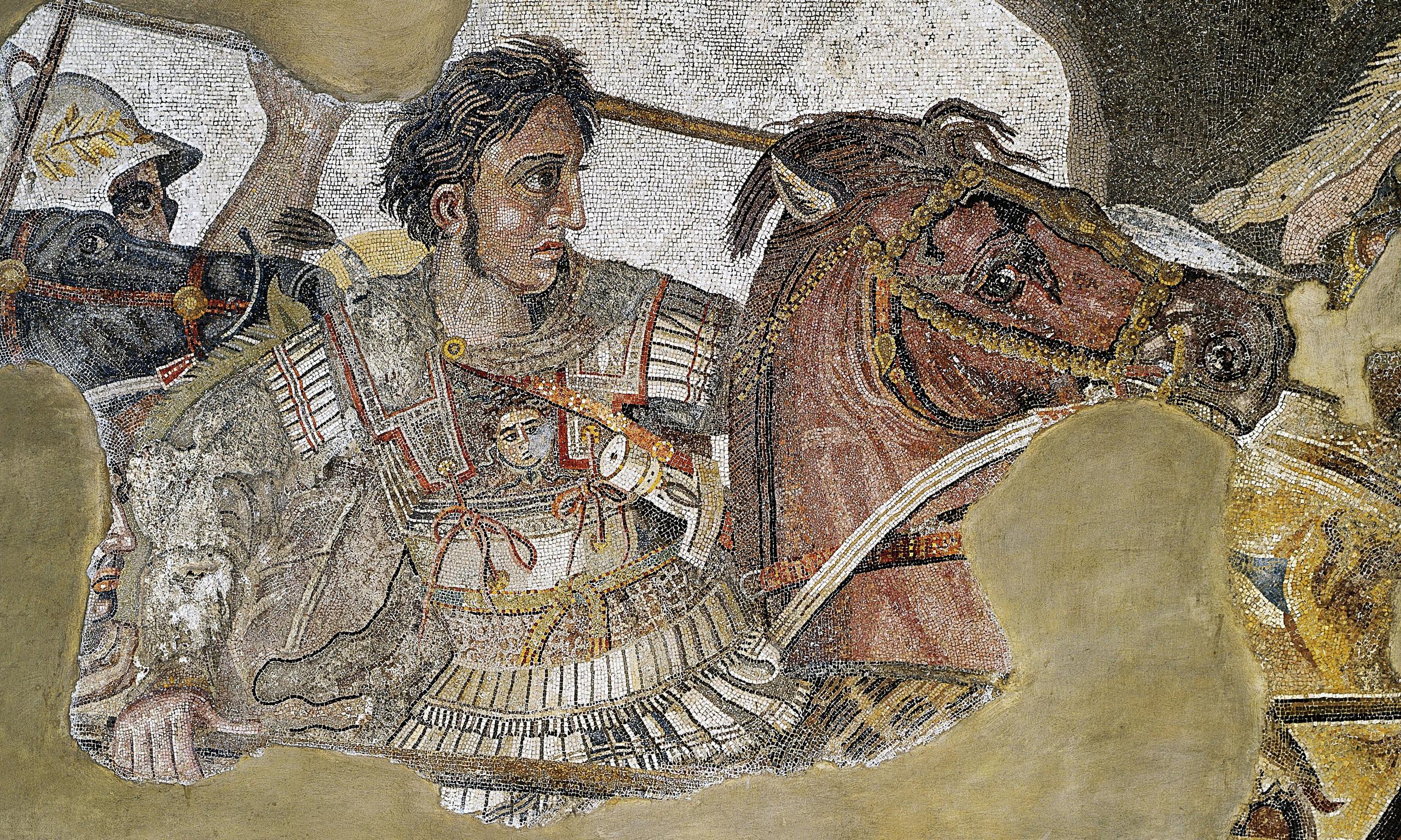 A painting of an ancient commander on a horse.