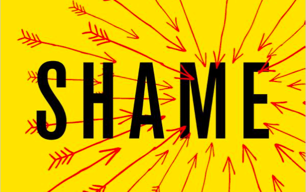 A yellow background with the word shame on it, representing the concept of shame.