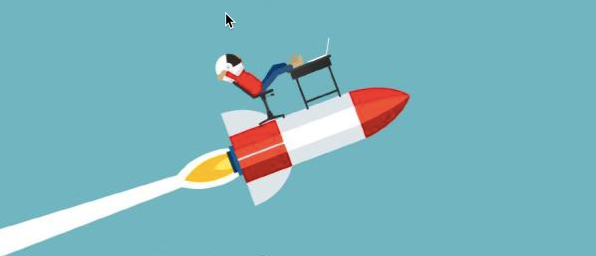 An illustration of a man flying on a rocket, showcasing the better decision-making skills of a rocket scientist.
