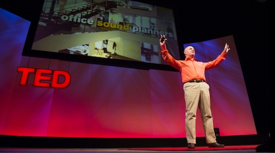 A TED Talker standing on stage at a TED event.